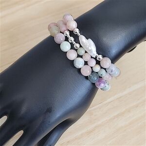 Hand Crafted Morganite Bracelet Set Of 3